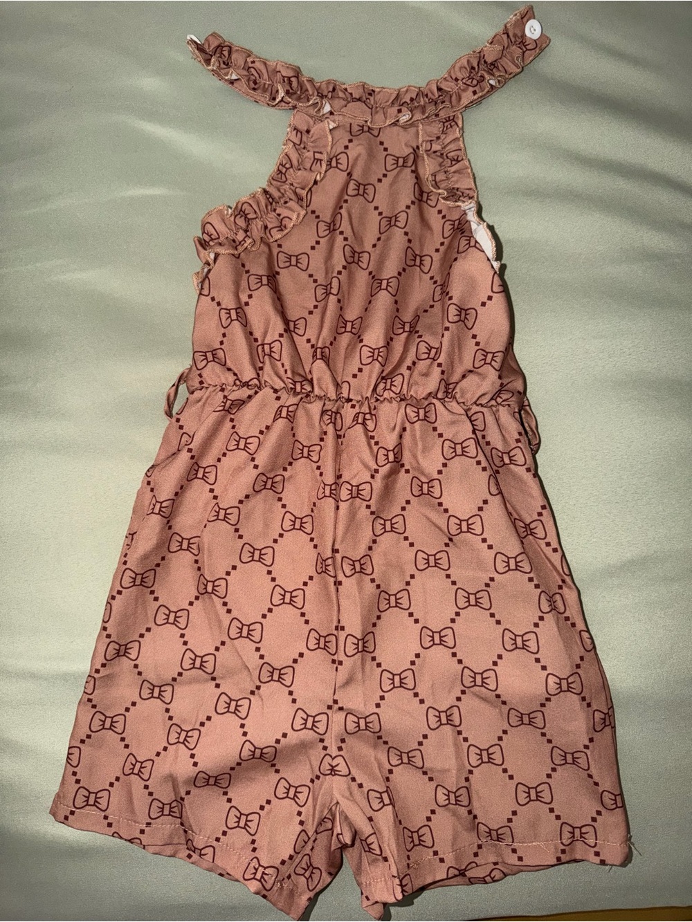 Girls Pink Bow-Print Halter Romper